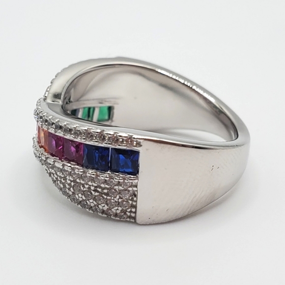 Princess Cut Multicolor Rainbow 925 Sterling Silver Multicolor CZ Twist Ring! - Picture 3 of 8